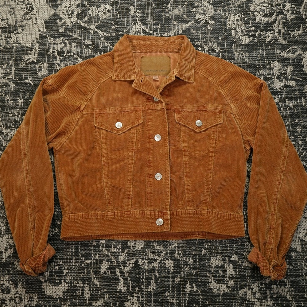 American Eagle Womens Corduroy Jacket XS Brown Cropped Retro Preppy‎ Western